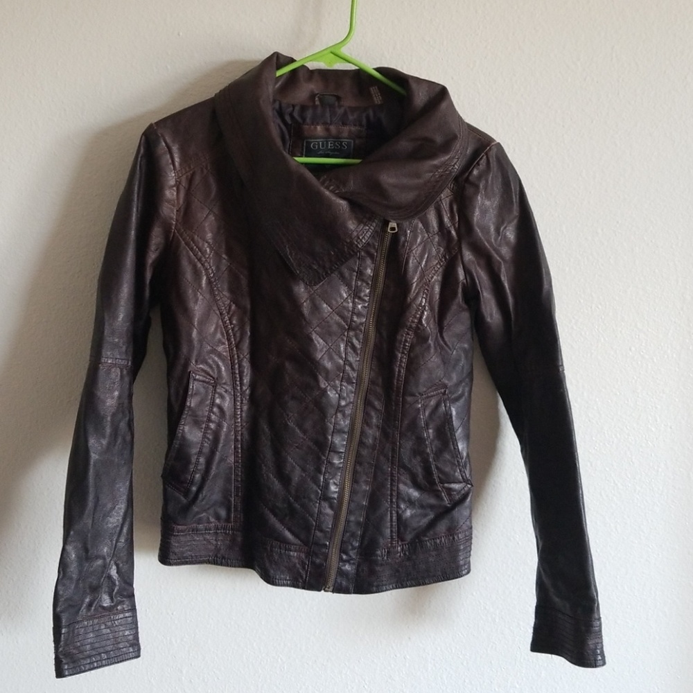 Brown leather guess jacket